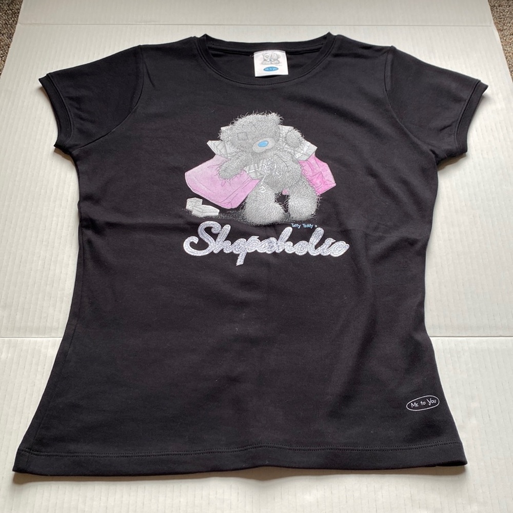 Me to You Blue Nose Friend Tatty Teddy Shopaholic Junior Size M Black T Shirt